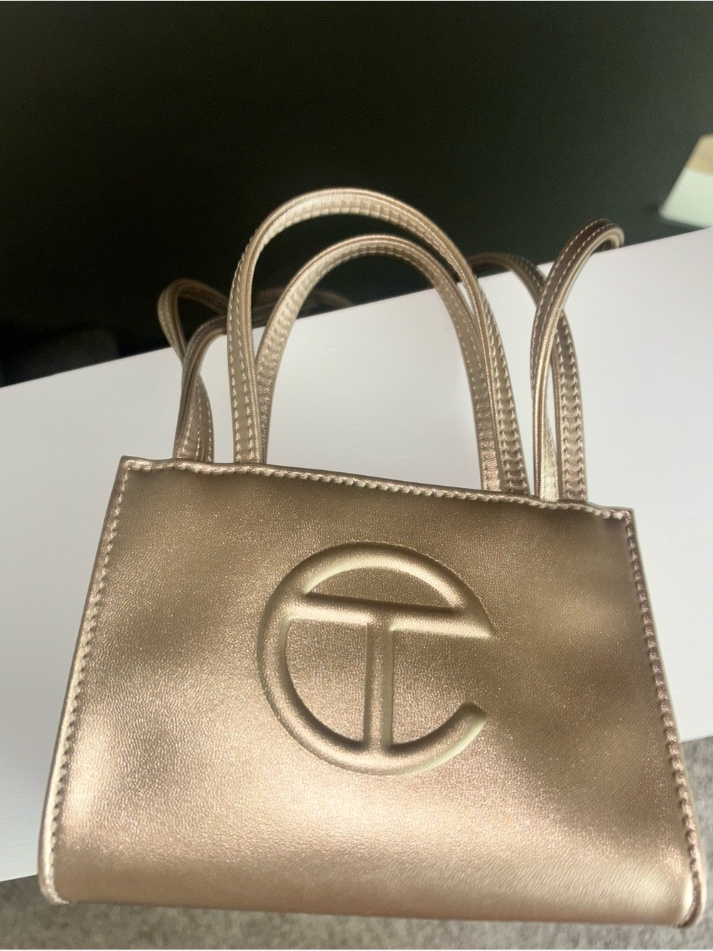 Telfar Metallic Gold Small Shopping Bag